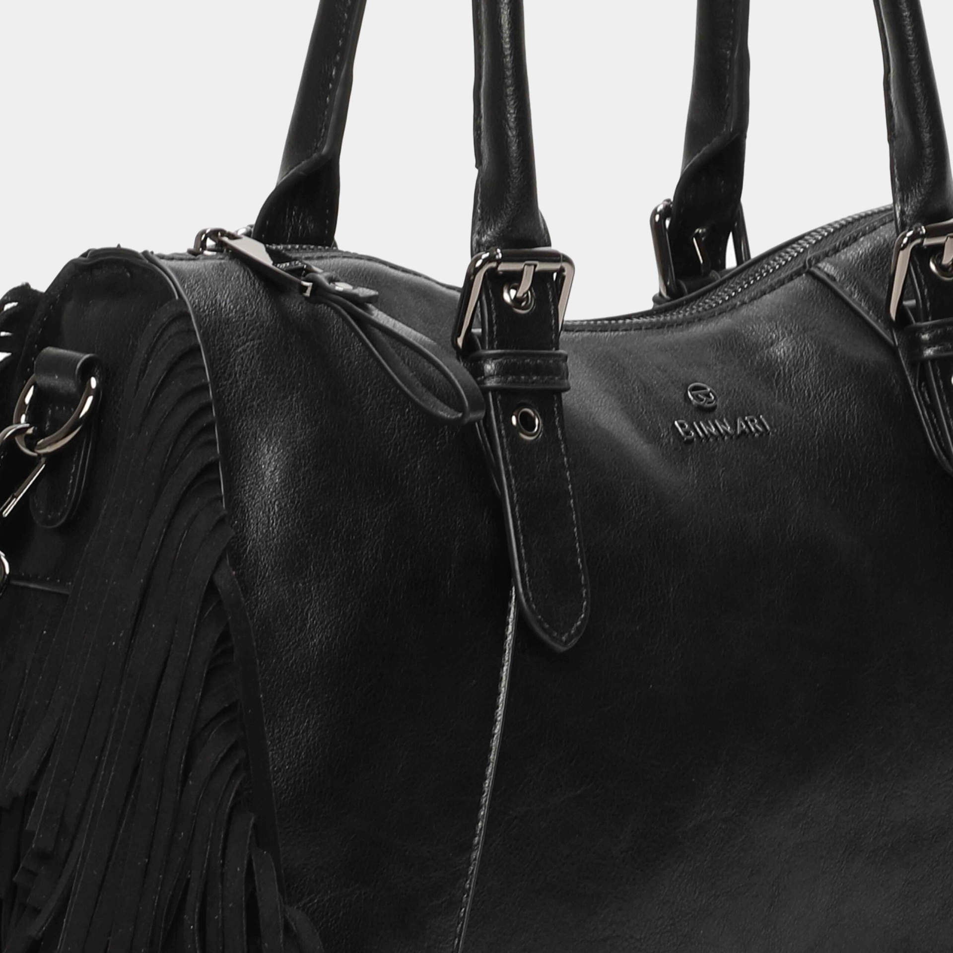 Mala de mão preta BINARY com franjas e detalhes metálicos