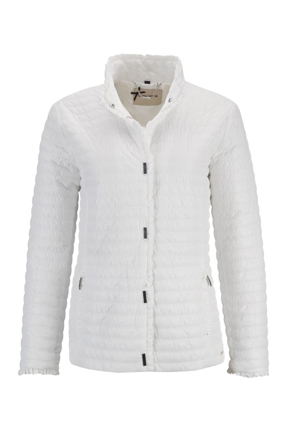 Casaco branco acolchoado com fecho e bolsos com zip
