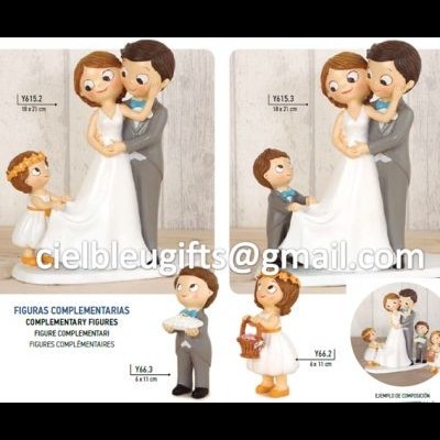 Figuras decorativas complementares para noivos com crianças, em branco e cinzento