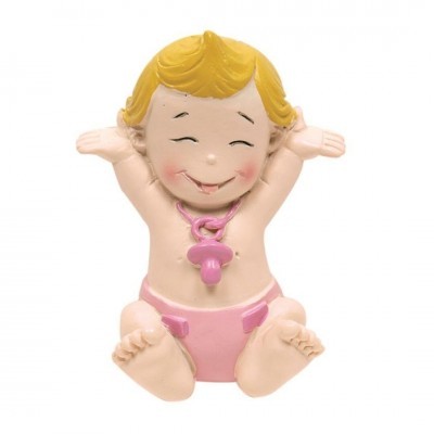Figura decorativa de bebé sorridente com fralda cor-de-rosa