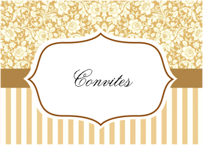 Convite com padrão floral dourado, faixa dourada e texto 'Convites'
