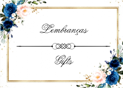 Cartão decorativo com texto e flores azuis e cor-de-rosa