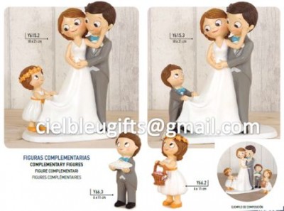 Figuras decorativas complementares para noivos com crianças, em branco e cinzento
