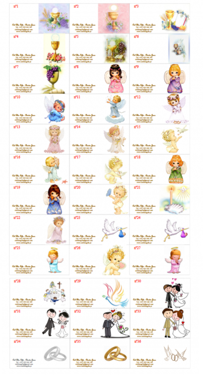 Cartões decorativos com temas religiosos e de casamento