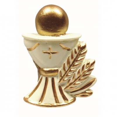 Cálice decorativo branco com detalhes dourados e folhas na lateral