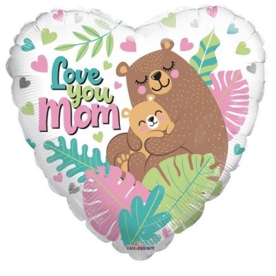 Balão coração com ursos e texto Love you mom