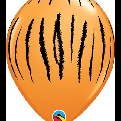 Balão de látex laranja com riscas pretas estilo pele de tigre