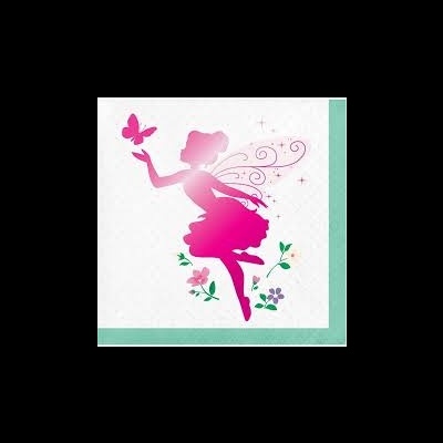 Figura de fada rosa com borboleta e flores em fundo branco