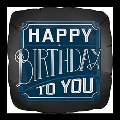 Balão quadrado preto com texto de feliz aniversário