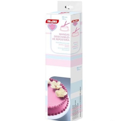 Embalagem de mangas descartáveis de confeitaria Abilit com bolo decorado rosa