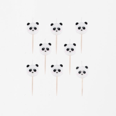 Velas decorativas em forma de cabeça de panda em palitos de madeira