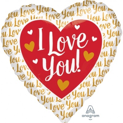Balão em formato de coração com texto 'I Love You!'