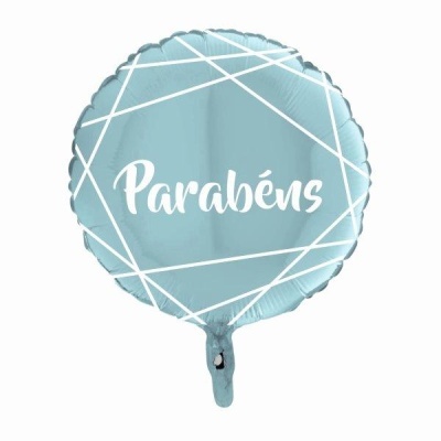 Balão azul claro com texto Parabéns