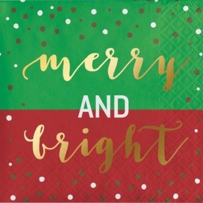 Guardanapo de papel com texto natalício em verde e vermelho