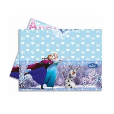 Lençol infantil azul com personagens do Frozen e flocos de neve