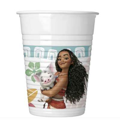 Copo branco com ilustração colorida de personagem e porquinho