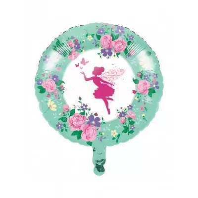 Balão redondo decorado com flores e fada cor-de-rosa