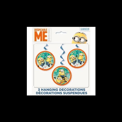 Conjunto de 3 decorações penduradas redondas com Minions em fundo verde