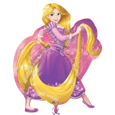 Balão metalizado da personagem Rapunzel com vestido roxo e cabelo loiro longo