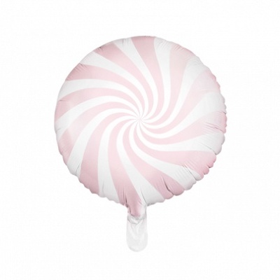 Balão redondo foil rosa e branco com padrão espiral