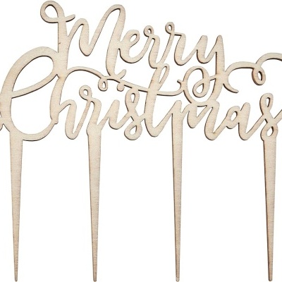 Decoração em madeira 'Merry Christmas' com estacas para fixar