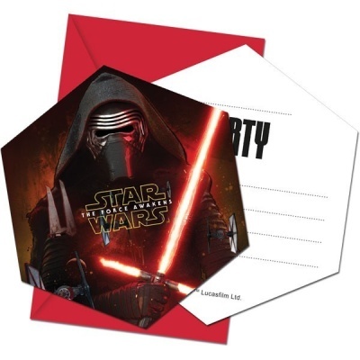 Convite hexagonal de Kylo Ren da Star Wars com envelope vermelho