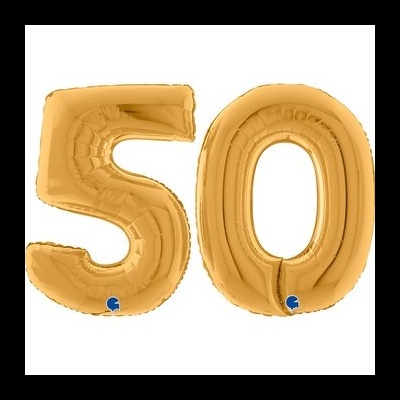 Balões dourados em formato de números 5 e 0