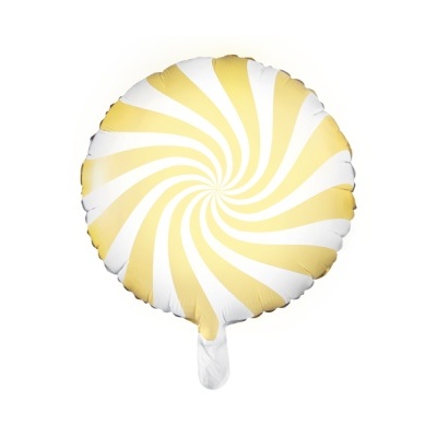 Balão redondo amarelo e branco com padrão espiral