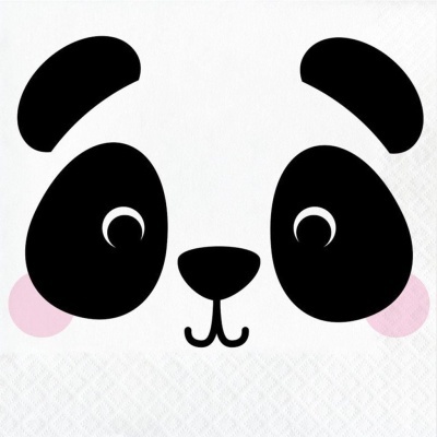 Desenho de rosto de panda com manchas pretas e bochechas rosa