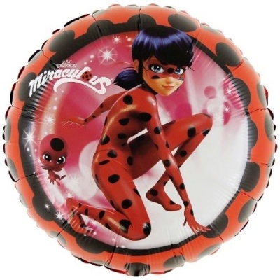 Balão redondo Ladybug Miraculous com padrão de bolinhas pretas