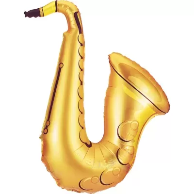 Balão dourado em forma de saxofone