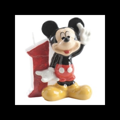 Vela de aniversário Mickey Mouse com número 1 vermelho