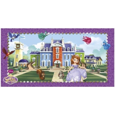 Puzzle Disney Sofia The First com mansão azul e vermelha e personagem Sofia
