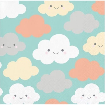 Papel de parede infantil com nuvens sorridentes coloridas