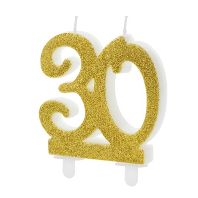 Vela em forma de número 30 com glitter dourado