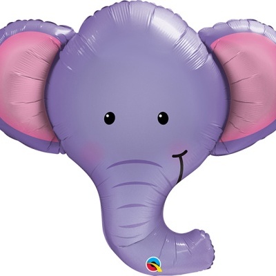 Balão de festa elefante roxo com orelhas cor de rosa e olhos pretos