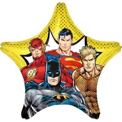 Balão estrela com personagens Flash, Superman, Batman e Aquaman