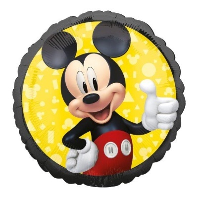 Balão redondo de Mickey Mouse com fundo amarelo e bordas pretas