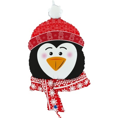 Boneco de pinguim com gorro vermelho e cachecol decorativo