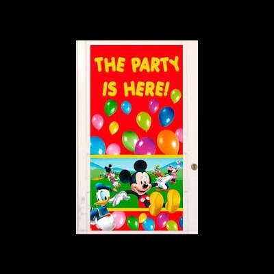 Póster colorido de festa com personagens Disney e balões