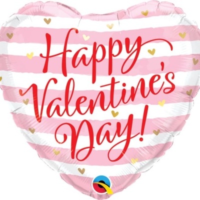 Balão metálico coração rosa e branco com texto Happy Valentine's Day