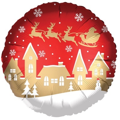Balão de festa redondo com desenho natalício vermelho, dourado e branco