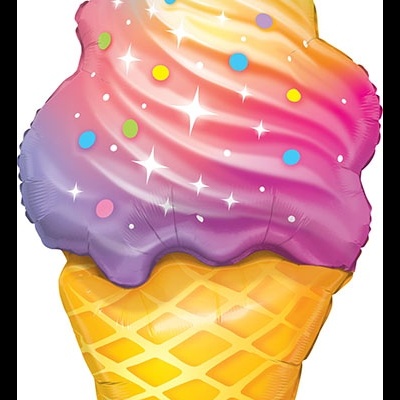 Balão em forma de gelado multicolor com casquinha amarela