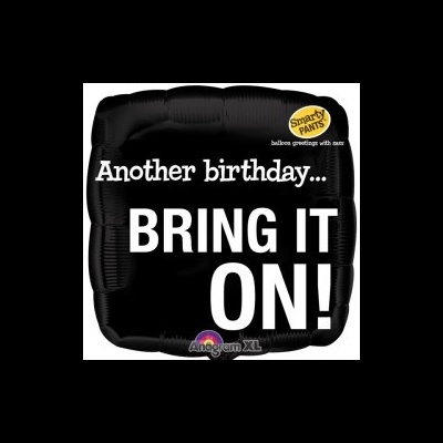 Balão preto quadrado com texto comemorativo de aniversário