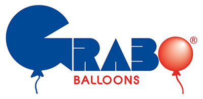 Logótipo GRABO BALLOONS com balões azuis e vermelhos