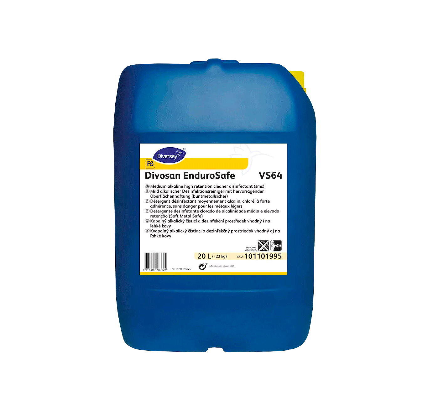 Divosan Endurosafe VS64 - 20L Recipiente azul com etiqueta do desinfetante Divosan EnduroSafe VS64