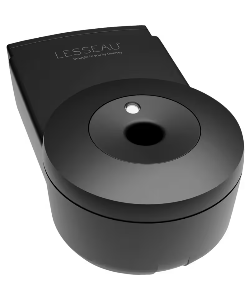 Lesseau - Dispensador Automático de recargas sólidas de sabonete Dispositivo dispensador de parede preto com inscrição LESSEAU