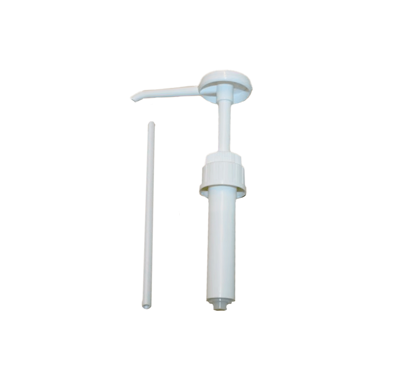 Bomba Doseadora Pelicano 5L - 20mm Bomba doseadora branca para líquidos em plástico, com tubo separado, sobre fundo branco