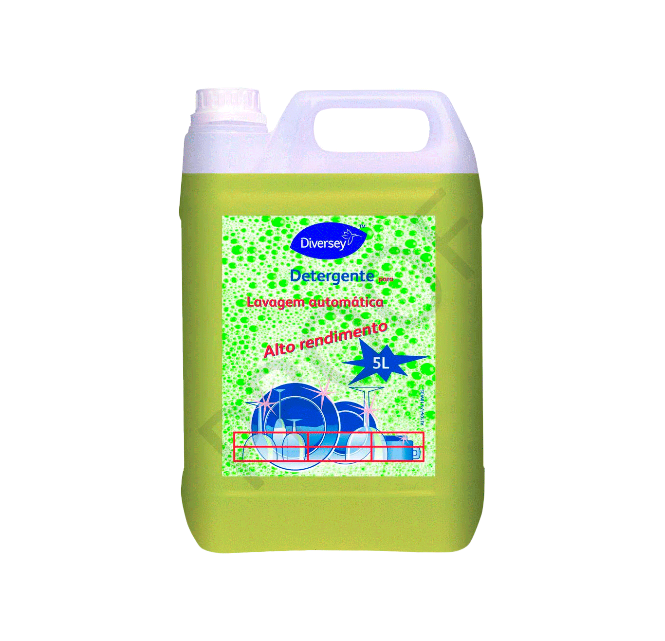 Detergente Universal - 5L Frasco plástico verde com etiqueta colorida de detergente para lavagem automática
