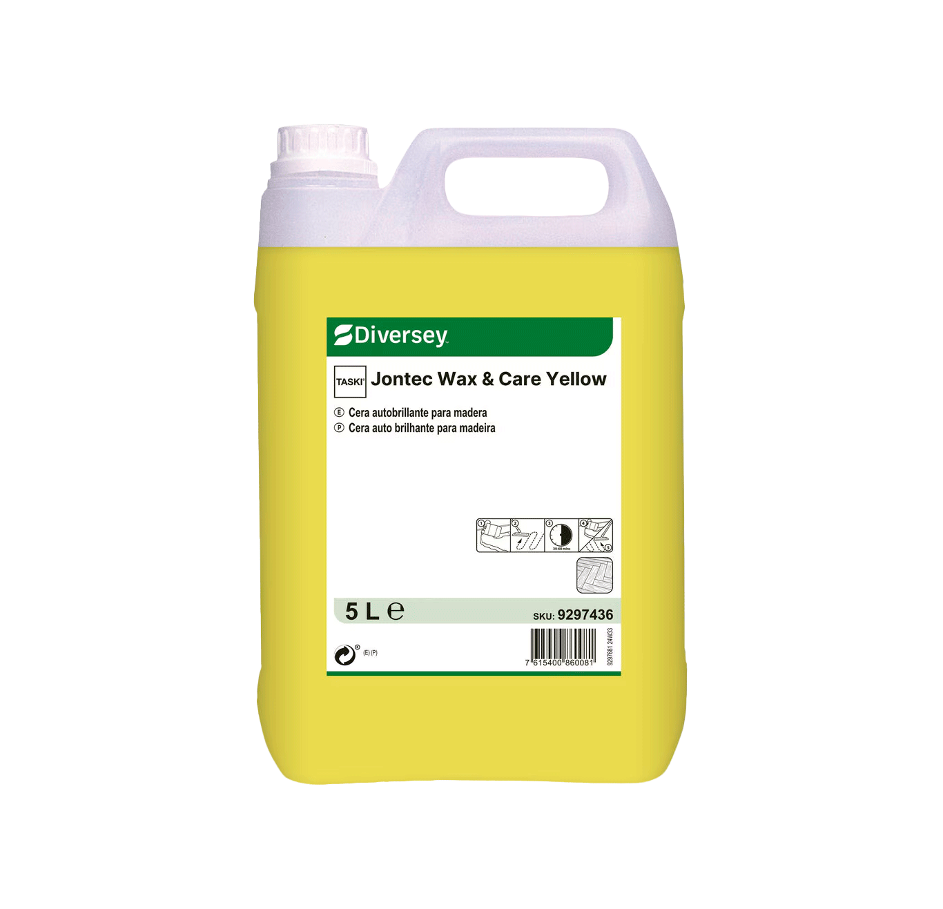 TASKI Jontec Wax & Care Yellow - 5L Recipiente amarelo com produto Jontec Wax & Care Yellow de 5 litros